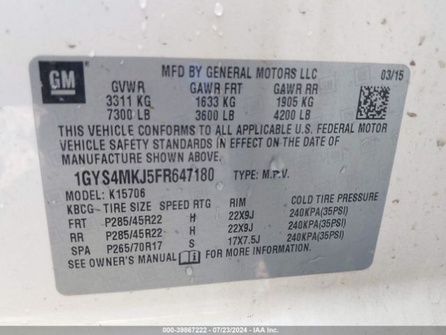 1GYS4MKJ5FR647180 Cadillac Escalade Luxury