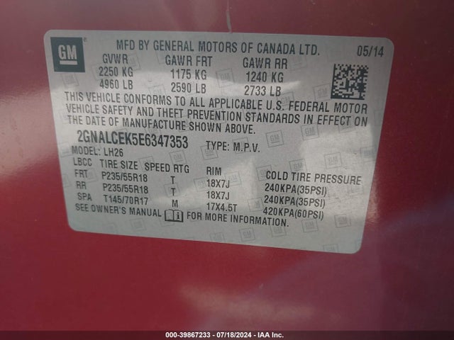 Chevrolet Equinox 2lt 2014 2GNALCEK5E6347353 Image 9