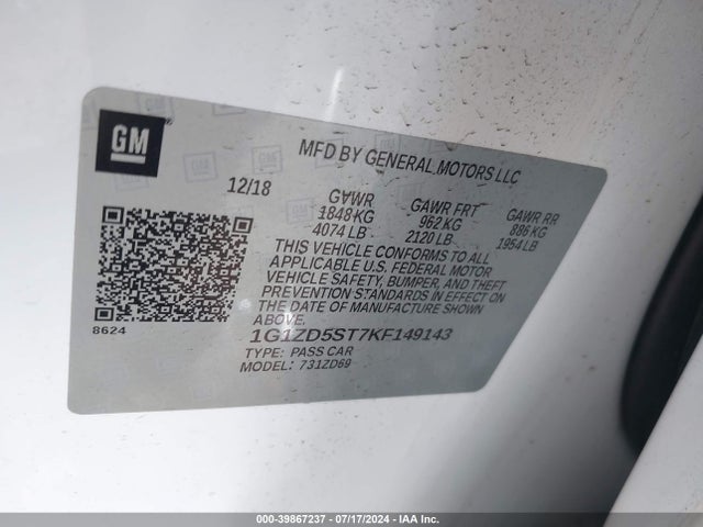 Chevrolet MALIBU LT 2019 1G1ZD5ST7KF149143 Image 9