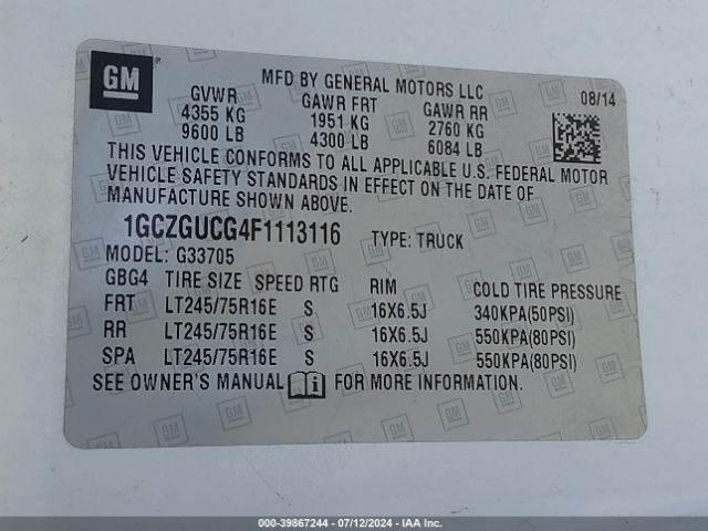 1GCZGUCG4F1113116 Chevrolet Express 3500 Work Van
