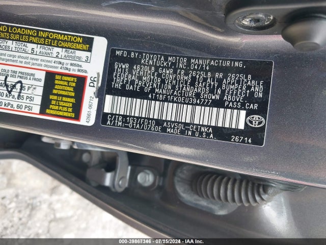 Toyota CAMRY LE 2014 4T1BF1FK0EU394777 Image 9