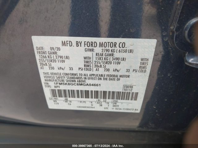 1FM5K8GC8MGA04661 Ford Explorer St