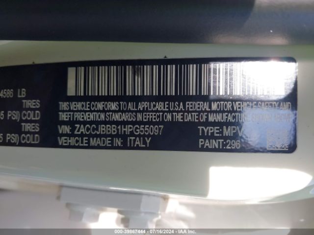 ZACCJBBB1HPG55097 Jeep Renegade Altitude 4x4