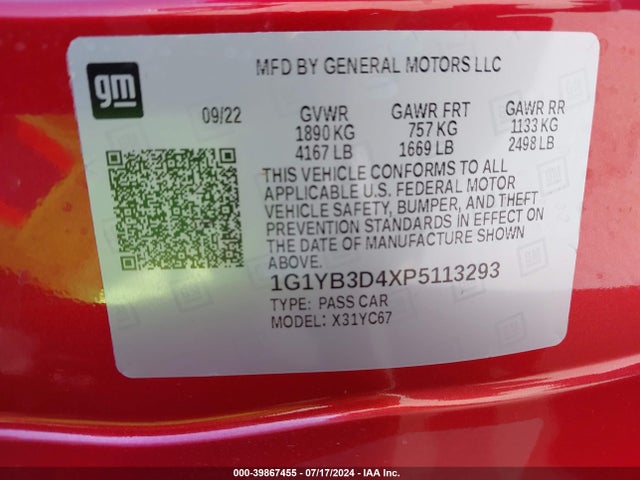 Chevrolet Corvette Stingray Rwd  2lt 2023 1G1YB3D4XP5113293 Image 9