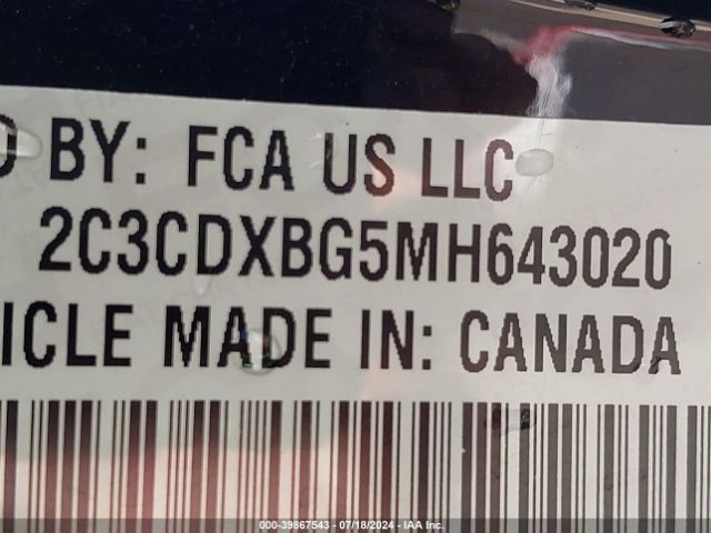2C3CDXBG5MH643020 Dodge Charger Sxt Rwd