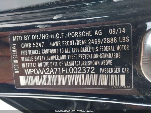 WP0AA2A71FL002372 Porsche PANAMERA 4