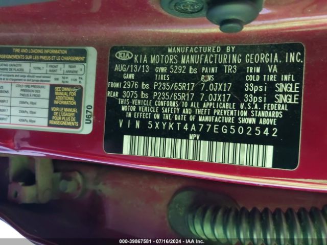 5XYKT4A77EG502542 KIA Sorento Lx V6
