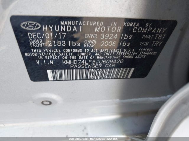 KMHD74LF5JU609420 Hyundai ELANTRA SE
