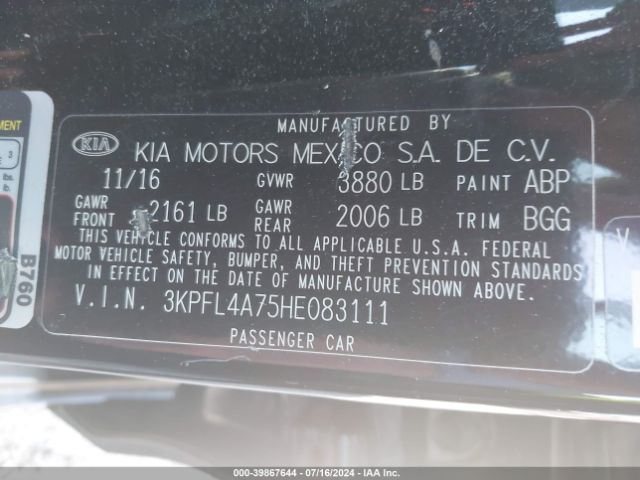 3KPFL4A75HE083111 KIA FORTE LX