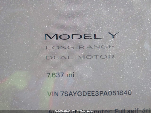 7SAYGDEE3PA051840 Tesla Model Y Awd/long Range Dual Motor All-wheel Drive