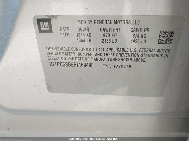 Chevrolet Cruze 1lt Auto 2015 1G1PC5SB5F7169490 Image 9
