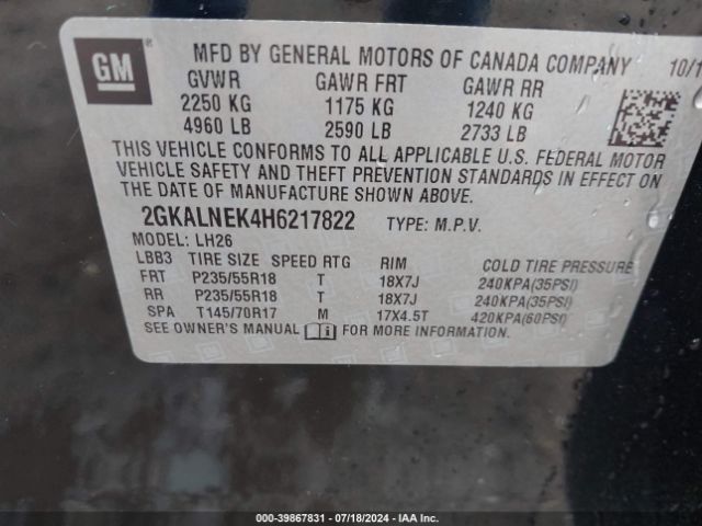 2GKALNEK4H6217822 GMC Terrain Sle-2