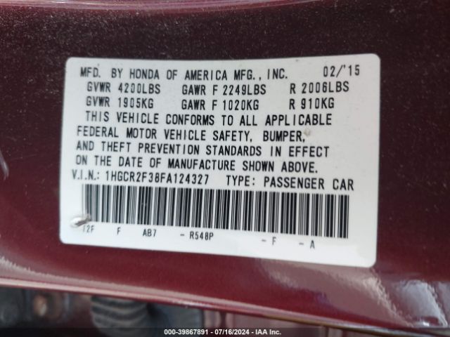 1HGCR2F38FA124327 Honda ACCORD LX