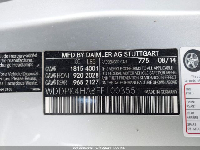 WDDPK4HA8FF100355 Mercedes-Benz SLK 250