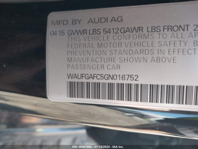 WAUFGAFC5GN016752 Audi A6 3.0t Premium Plus