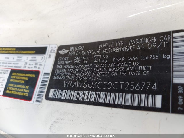 2012 MINI COOPER WMWSU3C50CT256774 Photo 8