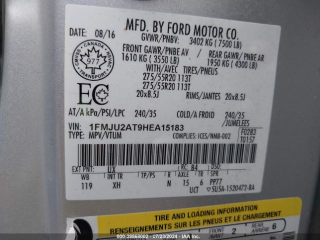 1FMJU2AT9HEA15183 Ford Expedition Limited