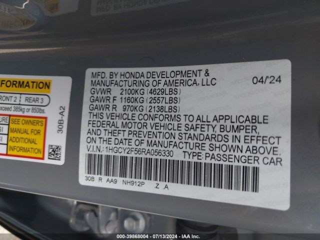 1HGCY2F56RA056330 Honda Accord Hybrid Sport