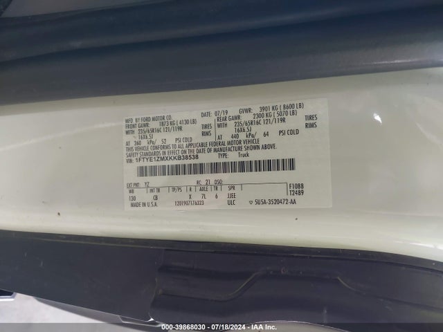 Ford Transit-150 2019 1FTYE1ZMXKKB38538 Image 9