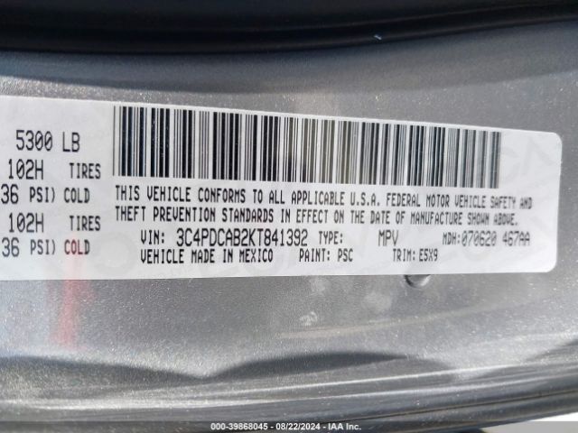 3C4PDCAB2KT841392 Dodge Journey Se Value Package
