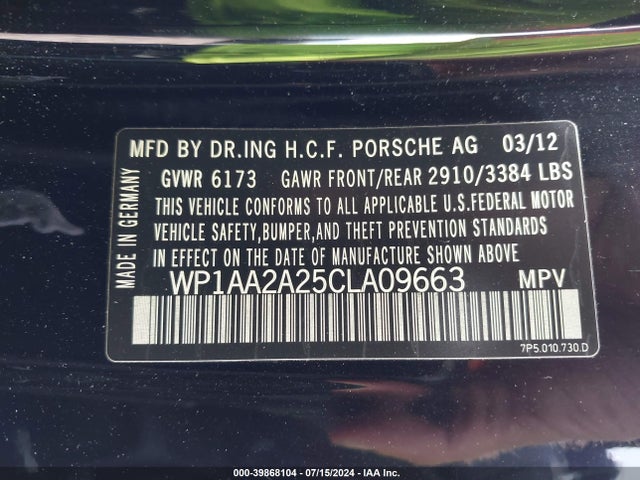 2012 PORSCHE CAYENNE WP1AA2A25CLA09663 Photo 8