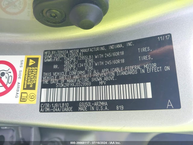 Toyota Highlander Xle 2018 5TDKZRFHXJS529969 Image 9