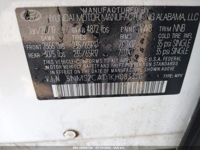 Hyundai Santa Fe Se 2019 5NMS2CAD1KH083320 Image 9