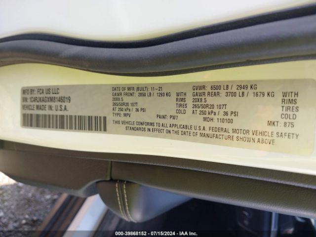 1C4RJKAGXM8146019 Jeep Grand Cherokee L Altitude 4x4
