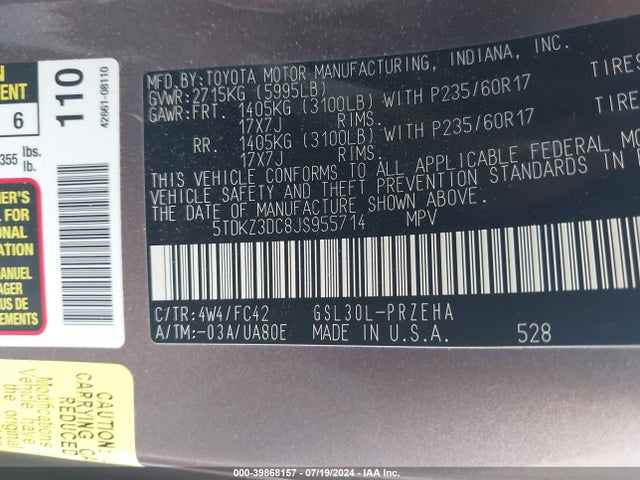 Toyota Sienna Le 8 Passenger 2018 5TDKZ3DC8JS955714 Image 9