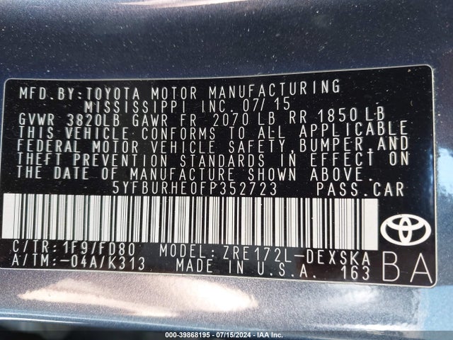 Toyota Corolla S Plus 2015 5YFBURHE0FP352723 Image 9