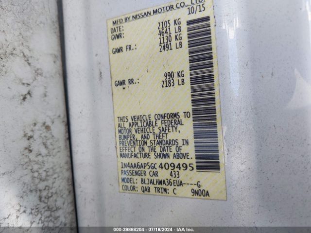 1N4AA6AP5GC409495 Nissan Maxima 3.5 Platinum