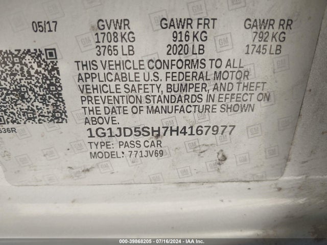 Chevrolet SONIC LT 2017 1G1JD5SH7H4167977 Image 9