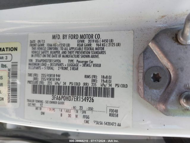 3FA6P0HD7ER154926 Ford FUSION SE