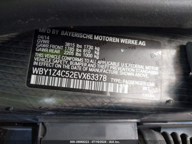 WBY1Z4C52EVX63378 BMW I3 Base W/range Extender