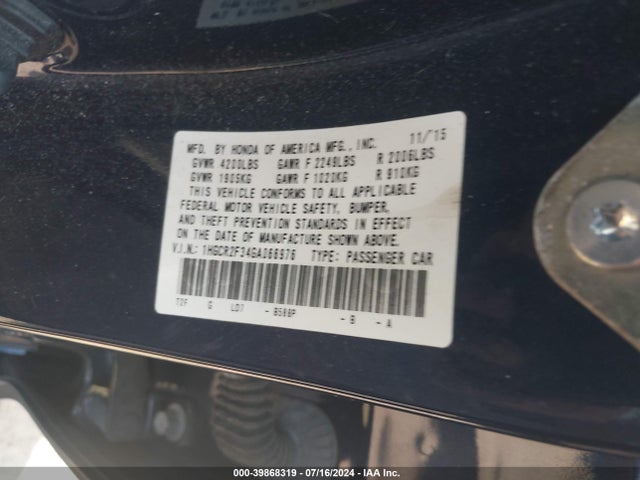 Honda ACCORD LX 2016 1HGCR2F34GA066976 Image 9