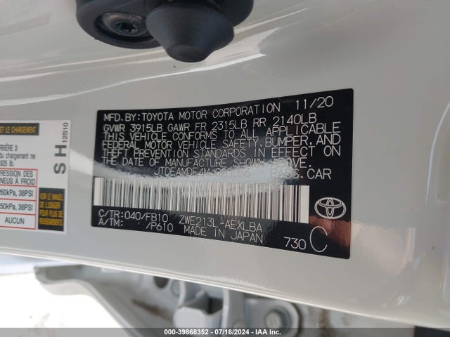 Toyota Corolla Hybrid Le 2021 JTDEAMDE4MJ020056 Image 9