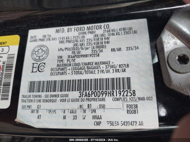 Ford Fusion Titanium 2017 3FA6P0D99HR192258 Image 9