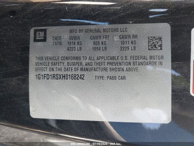 Chevrolet Camaro 2lt 2017 1G1FD1RSXH0168242 Image 9