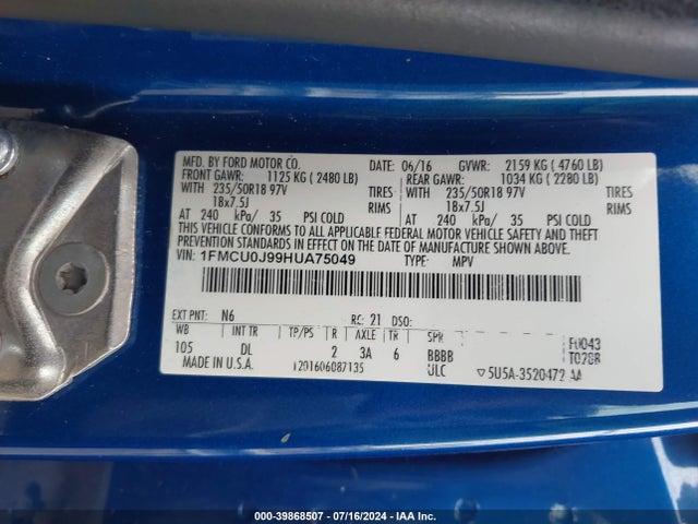 Ford Escape Titanium 2017 1FMCU0J99HUA75049 Image 9