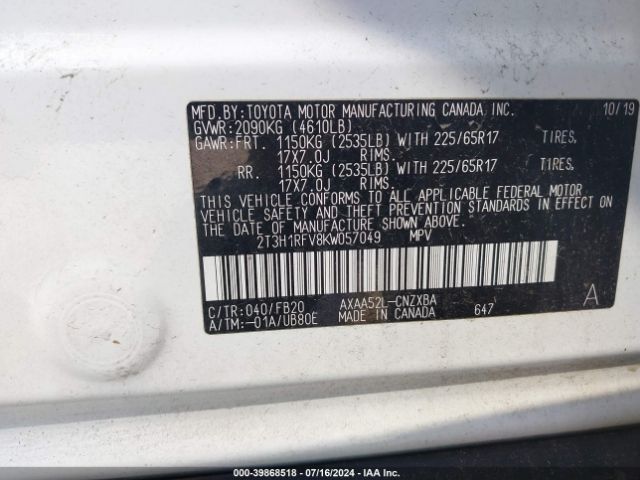2T3H1RFV8KW057049 Toyota RAV4 LE