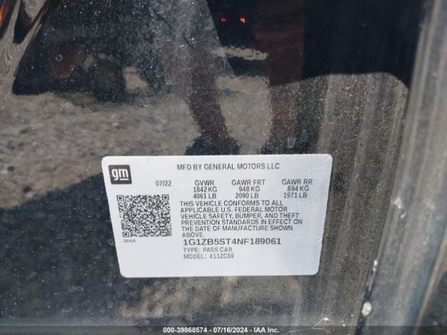 1G1ZB5ST4NF189061 Chevrolet Malibu Fwd Ls