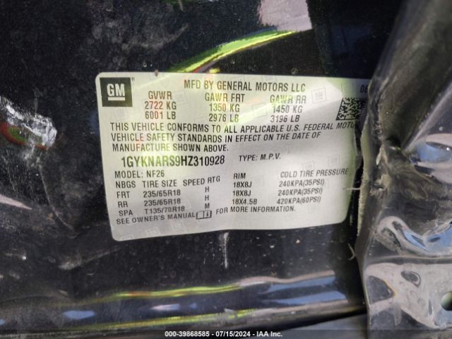 1GYKNARS9HZ310928 Cadillac Xt5 Standard