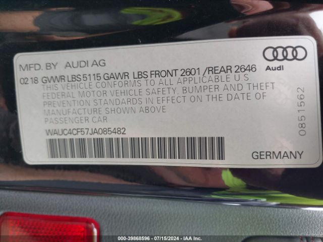 WAUC4CF57JA085482 Audi S5 3.0t Premium Plus