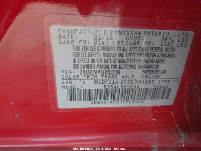 Nissan SENTRA SV 2018 3N1AB7AP2JY263460 Image 9
