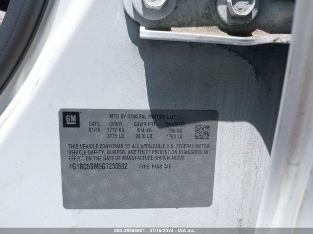 1G1BC5SM5G7230592 Chevrolet Cruze Ls Auto