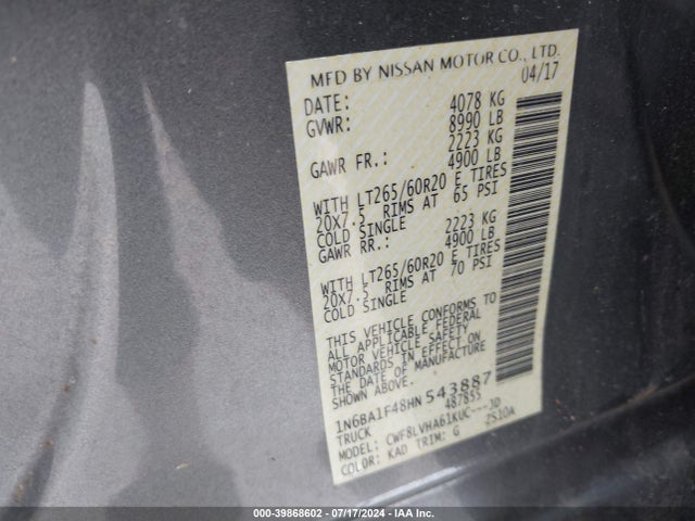 1N6BA1F48HN543887 Nissan Titan Xd Sl Diesel