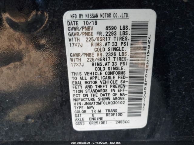 JN8AT2MT0LW030102 Nissan Rogue S Fwd