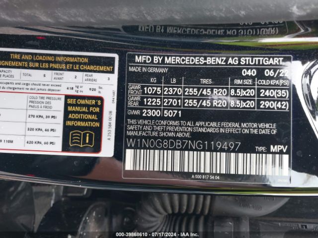 W1N0G8DB7NG119497 Mercedes-Benz Glc 300 Suv