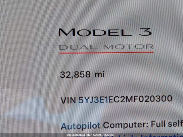 5YJ3E1EC2MF020300 Tesla Model 3 Performance Dual Motor All-wheel Drive