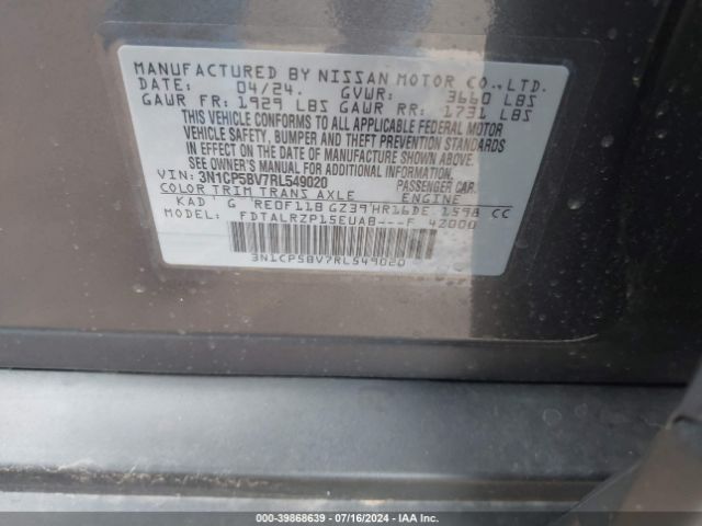 3N1CP5BV7RL549020 Nissan Kicks S Xtronic Cvt